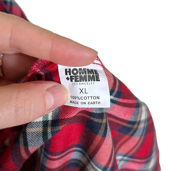 Homme + Femme • Red Plaid Zip Down Short Sleeve - Picture 4 of 7
